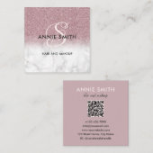 Makeup Marble Rose Gold Glitter Monogram QR Vierkante Visitekaartje (Voorkant / Achterkant)