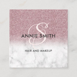 Makeup Marble Rose Gold Glitter Monogram QR Vierkante Visitekaartje