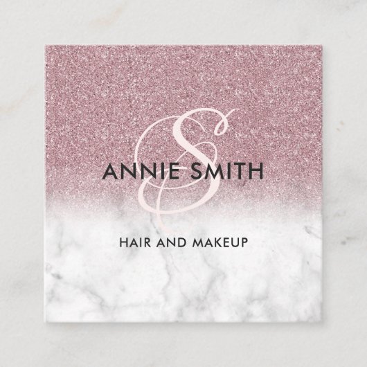 Makeup Marble Rose Gold Glitter Monogram QR Vierkante Visitekaartje (Voorkant)