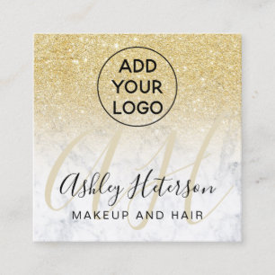 Makeup marmer chic gold glitter logo monogram vierkante visitekaartje