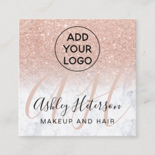 Makeup marmer roos goudglitter logo monogram vierkante visitekaartje
