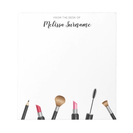 Makeup Mascara, lipstick, potlood, penselen en naa Notitieblok (Voorkant)