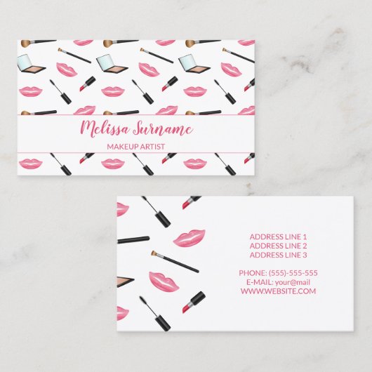 Makeup met roze lips maakt artistiek gepersonalise visitekaartje (Voorkant / Achterkant)