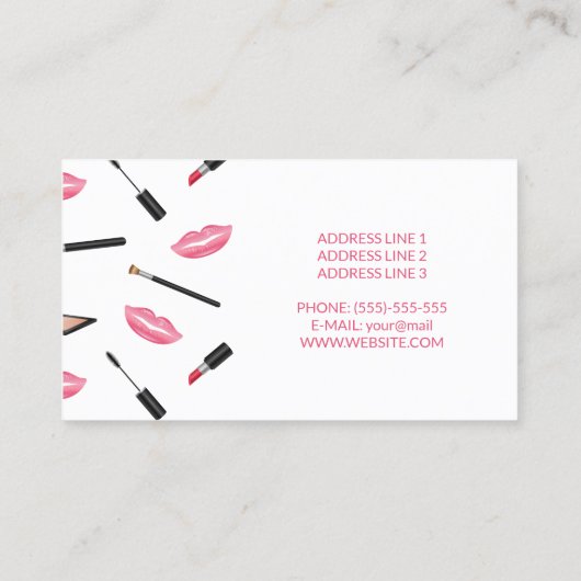 Makeup met roze lips maakt artistiek gepersonalise visitekaartje (Achterkant)