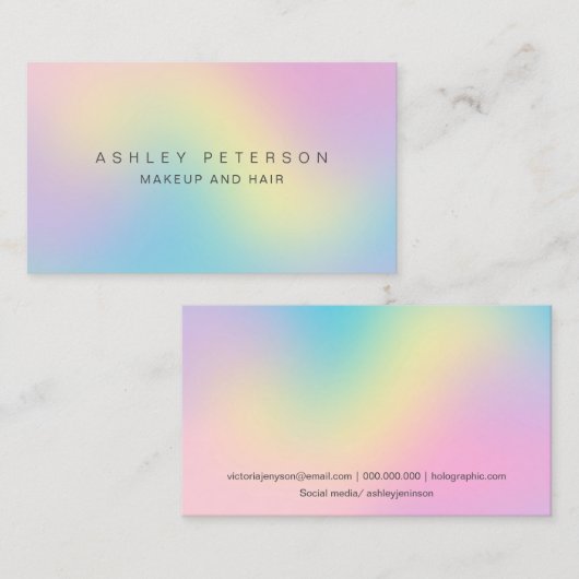 Makeup modern pastel holografisch iridescent ombre visitekaartje (Voorkant / Achterkant)