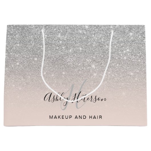 Makeup monogram blush Silver Glitter script Groot Cadeauzakje (Voorkant)