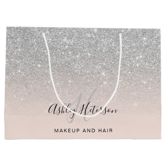 Makeup monogram blush Silver Glitter script Groot Cadeauzakje (Achterkant)