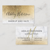 Makeup monogram chic gold foil marble script visitekaartje (Voorkant / Achterkant)