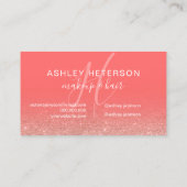 Makeup monogram koraal roos goud glitter script visitekaartje (Achterkant)