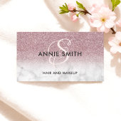 Makeup Monogram Marble Rose Gold Glitter Ombre Visitekaartje