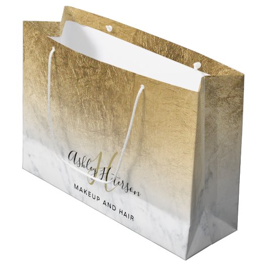 Makeup monogram marmer gold foil script groot cadeauzakje (Voorkant Gekanteld)