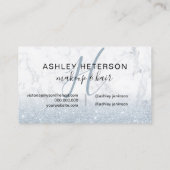 Makeup monogram marmer ice blue glitter script visitekaartje (Achterkant)