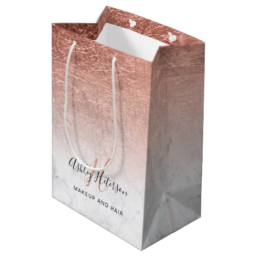 Makeup monogram marmer roos gold foil script medium cadeauzakje (Achterkant Gekanteld)