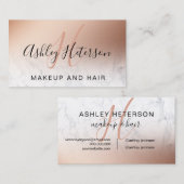 Makeup monogram marmer roos gold foil script visitekaartje (Voorkant / Achterkant)