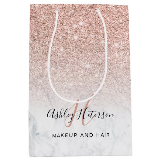 Makeup monogram marmer roos goud glitter script medium cadeauzakje (Voorkant)