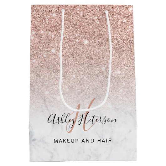 Makeup monogram marmer roos goud glitter script medium cadeauzakje (Achterkant)