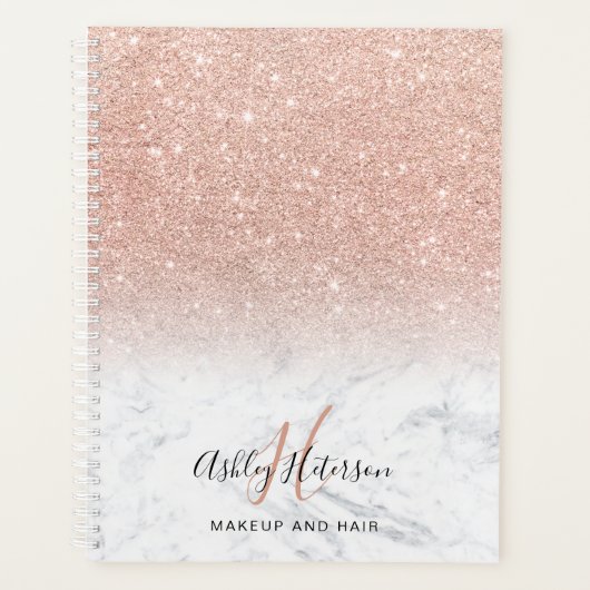 Makeup monogram marmer roos goud glitter script planner (Voorkant)