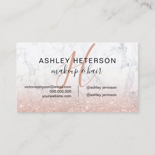 Makeup monogram marmer roos goud glitter script visitekaartje (Achterkant)