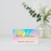 Makeup monogram regenbooglitter script roze visitekaartje (Staand voorkant)