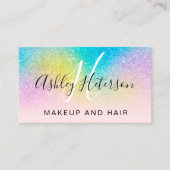 Makeup monogram regenbooglitter script roze visitekaartje (Voorkant)