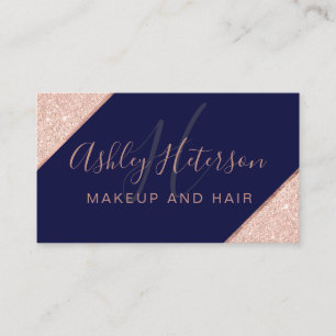 Makeup monogram roos goud glitter stripe marinebla visitekaartje