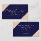 Makeup monogram roos goud glitter stripe marinebla visitekaartje (Voorkant / Achterkant)