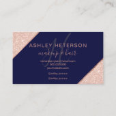 Makeup monogram roos goud glitter stripe marinebla visitekaartje (Achterkant)