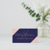 Makeup monogram roos goud glitter stripe marinebla visitekaartje (Staand voorkant)