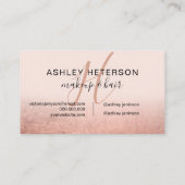 Makeup monogram roos goudfolie zwart roze script visitekaartje (Achterkant)