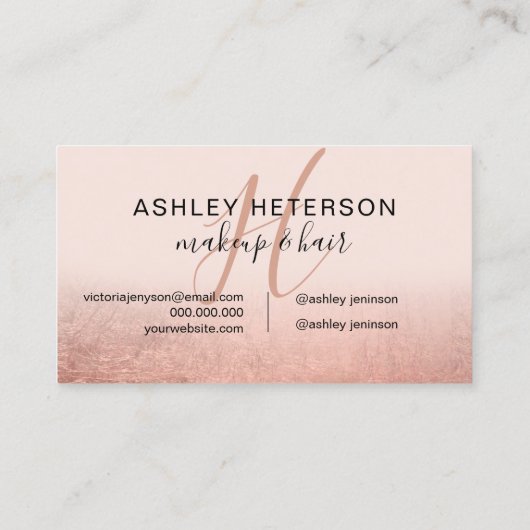 Makeup monogram roos goudfolie zwart roze script visitekaartje (Achterkant)