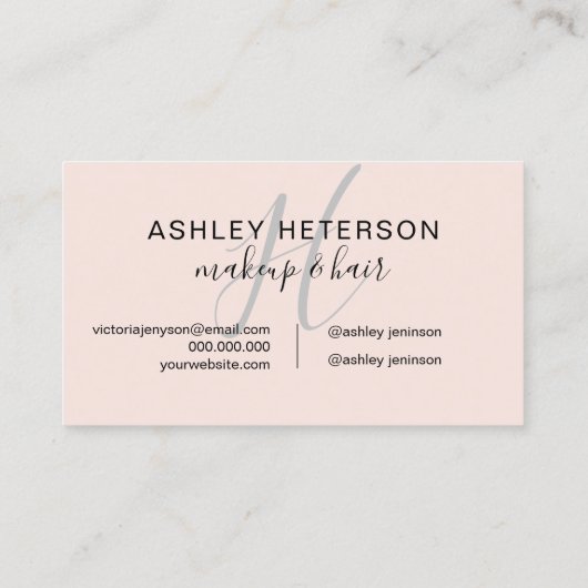Makeup monogram roze minimalistisch elegant script visitekaartje (Achterkant)