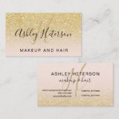 Makeup monogram script chic gold glitter blush visitekaartje (Voorkant / Achterkant)