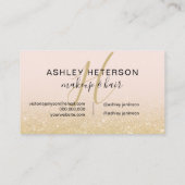 Makeup monogram script chic gold glitter blush visitekaartje (Achterkant)