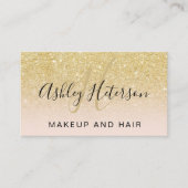 Makeup monogram script chic gold glitter blush visitekaartje (Voorkant)