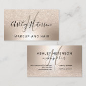 Makeup monogram script chic gold glitter metallic visitekaartje (Voorkant / Achterkant)
