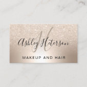 Makeup monogram script chic gold glitter metallic visitekaartje (Voorkant)