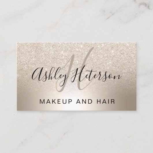 Makeup monogram script chic gold glitter metallic visitekaartje (Voorkant)