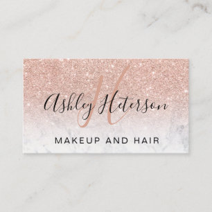 Makeup monogram script marmer roos goud glitter visitekaartje