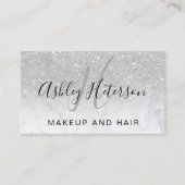 Makeup monogram script marmer Silver Glitter Visitekaartje (Voorkant)