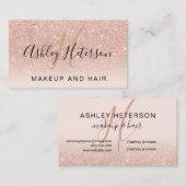 Makeup monogram script roos goud glitter blush visitekaartje (Voorkant / Achterkant)