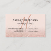 Makeup monogram script roos goud glitter blush visitekaartje (Achterkant)