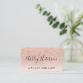 Makeup monogram script roos goud glitter blush visitekaartje (Staand voorkant)