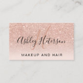 Makeup monogram script roos goud glitter blush visitekaartje (Voorkant)