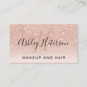 Makeup monogram script roos goud glitter blush visitekaartje