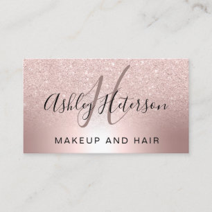 Makeup monogram script roos goud glitter metallic visitekaartje