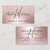 Makeup monogram script roos goud glitter metallic visitekaartje (Voorkant / Achterkant)