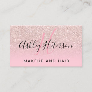 Makeup monogram script roos goud glitter roze visitekaartje