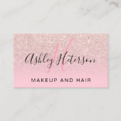 Makeup monogram script roos goud glitter roze visitekaartje (Voorkant)