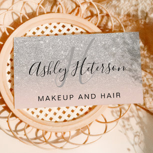 Makeup monogram script zilveren glitter blush visitekaartje
