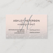 Makeup monogram script zilveren glitter blush visitekaartje (Achterkant)